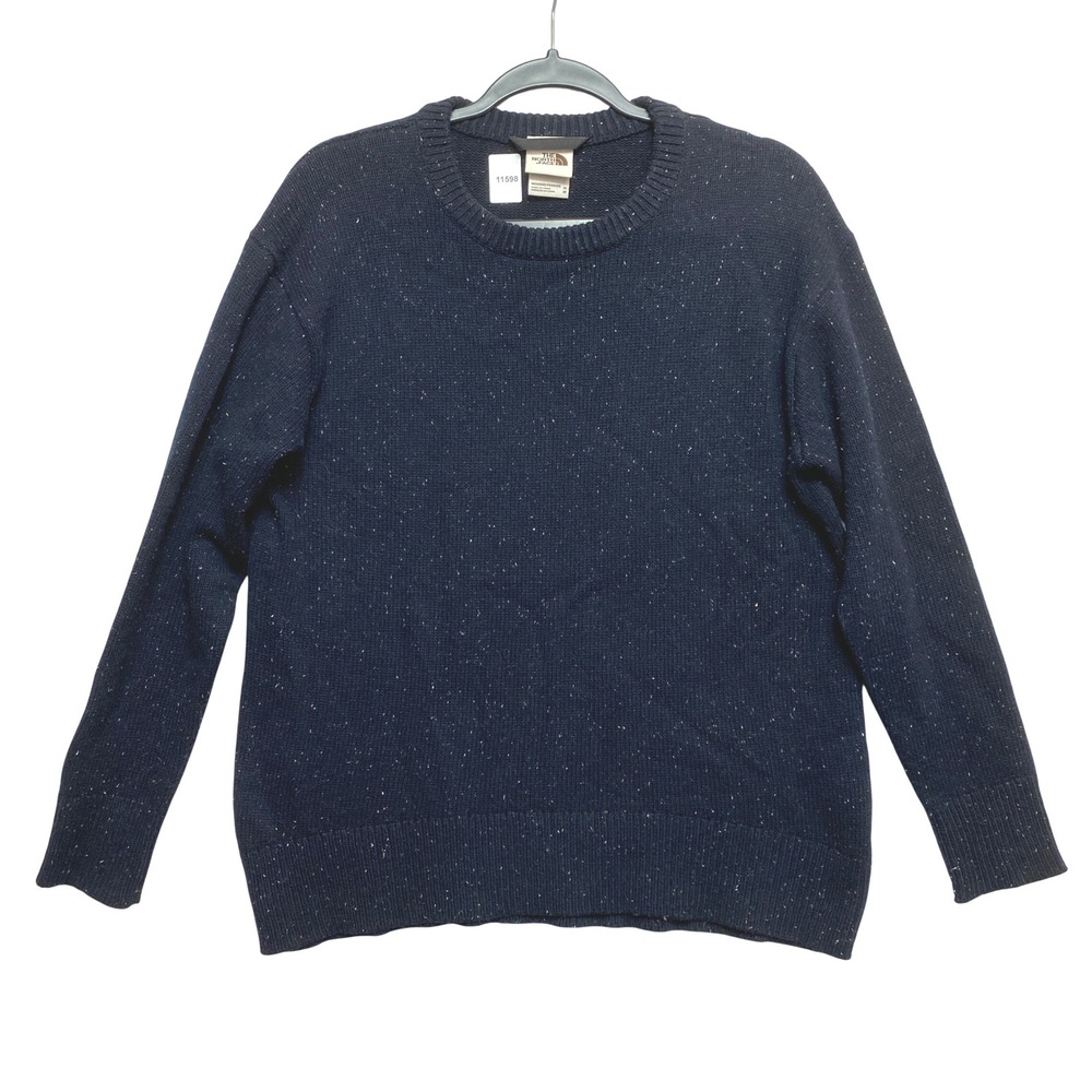The North Face Sweater Womens M Navy Speckled Knit Cotton Wool Blend Crewneck